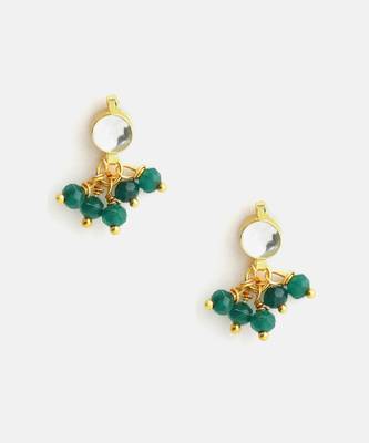 Gold plated kundan green pearl earrings 4