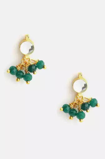 Gold plated kundan green pearl earrings