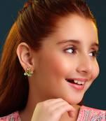 Gold plated kundan green cluster earrings