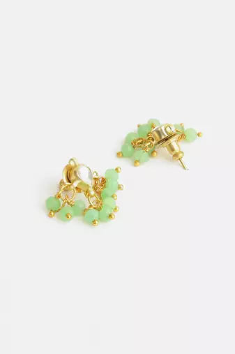 Gold plated kundan green cluster earrings