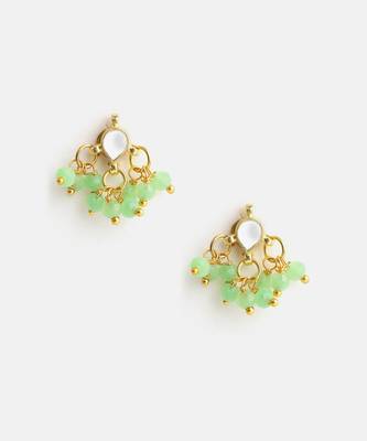 Gold plated kundan green cluster earrings 4