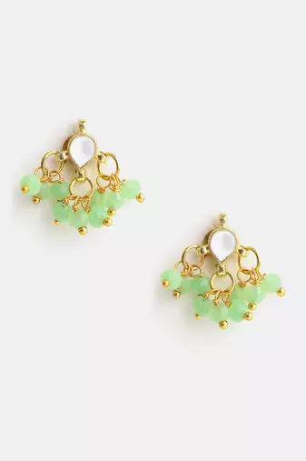 Gold plated kundan green cluster earrings