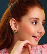 Gold plated kundan emerald green earrings