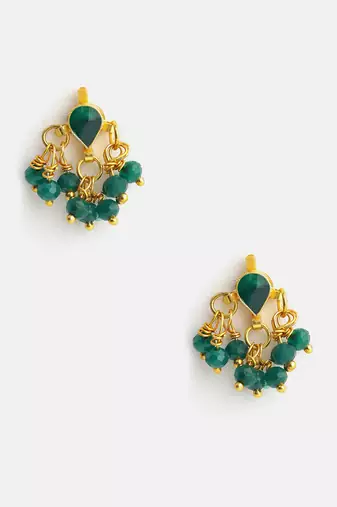 Gold plated kundan emerald green earrings