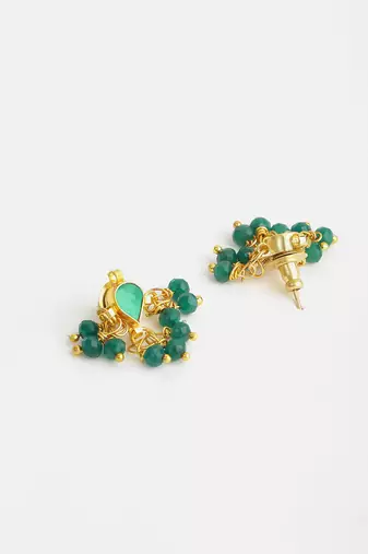 Gold plated kundan emerald green earrings