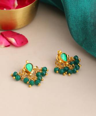 Gold plated kundan emerald green earrings 5
