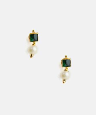 Gold plated kundan green stud earrings 4