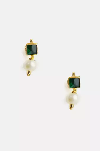 Gold plated kundan green stud earrings