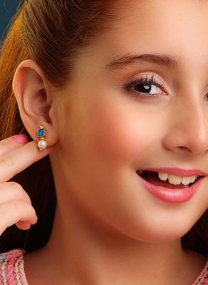 Gold plated kundan blue stone pearl earrings 1