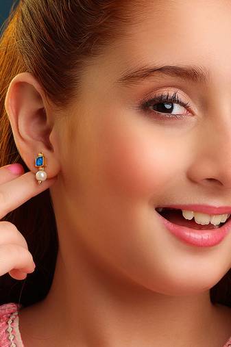 Gold plated kundan blue stone pearl earrings