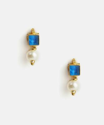 Gold plated kundan blue stone pearl earrings 2