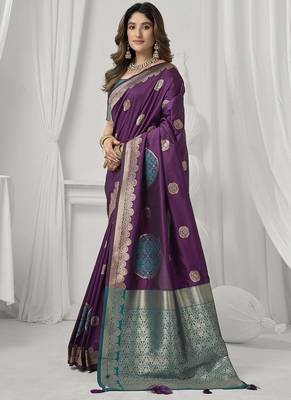 wine soft silk blend with fancy pom pom detailing festive wear saree 2