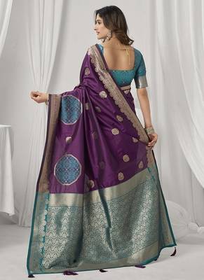 wine soft silk blend with fancy pom pom detailing festive wear saree 3