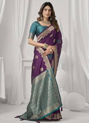 wine soft silk blend with fancy pom pom detailing festive wear saree 4