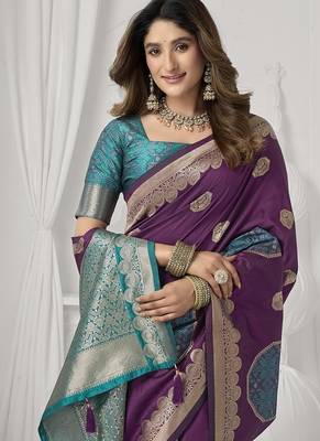 wine soft silk blend with fancy pom pom detailing festive wear saree 5