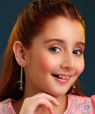 Gold plated kundan green chain earrings 1