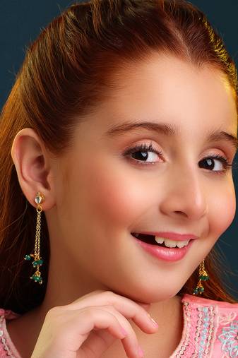 Gold plated kundan green chain earrings