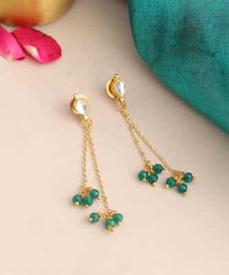 Gold plated kundan green chain earrings 2