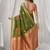 olive soft silk blend with fancy pom pom detailing festive wear saree