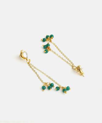 Gold plated kundan green chain earrings 3