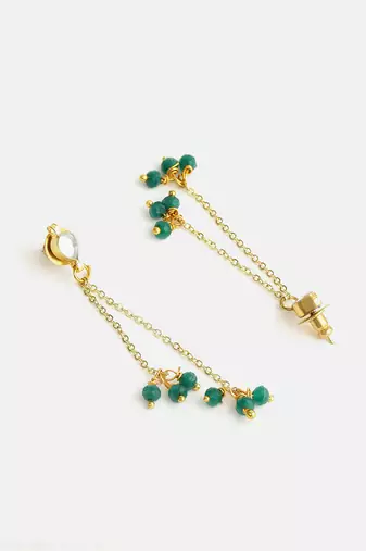 Gold plated kundan green chain earrings