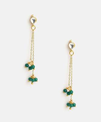 Gold plated kundan green chain earrings 4