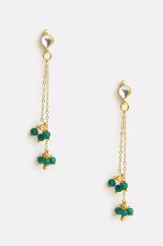 Gold plated kundan green chain earrings