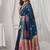 teal blue soft silk blend with fancy pom pom detailing festive wear saree