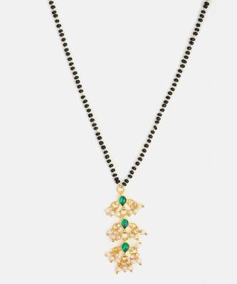 Gold plated beaded kundan green stone mangalsutra 3