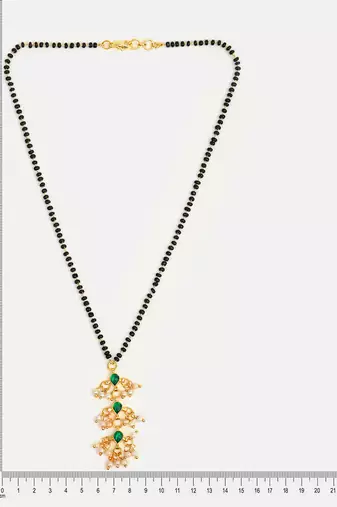 Gold plated beaded kundan green stone mangalsutra