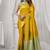 mustard soft silk blend with fancy pom pom detailing festive wear saree