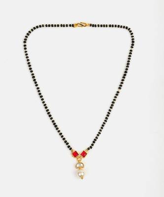 Gold plated kundan beaded red stone mangalsutra 2