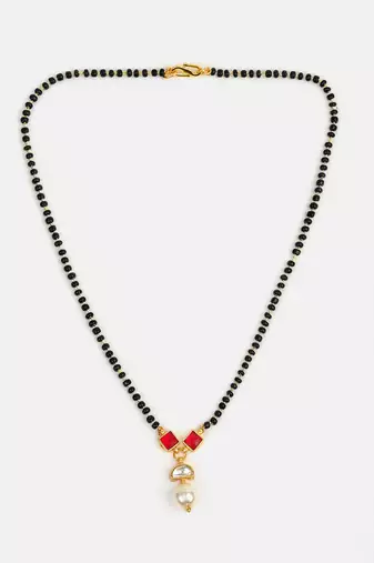 Gold plated kundan beaded red stone mangalsutra