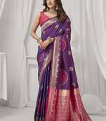 purple soft silk blend with fancy pom pom detailing festive wear saree