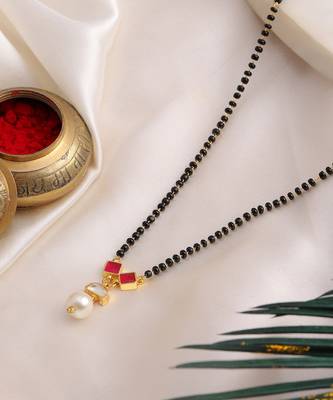 Gold plated kundan beaded red stone mangalsutra 3
