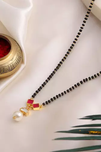 Gold plated kundan beaded red stone mangalsutra