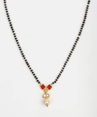 Gold plated kundan beaded red stone mangalsutra 4