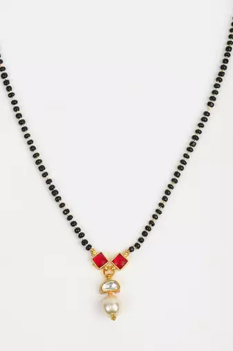 Gold plated kundan beaded red stone mangalsutra
