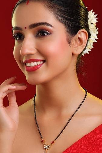 Gold plated kundan red stone mangalsutra
