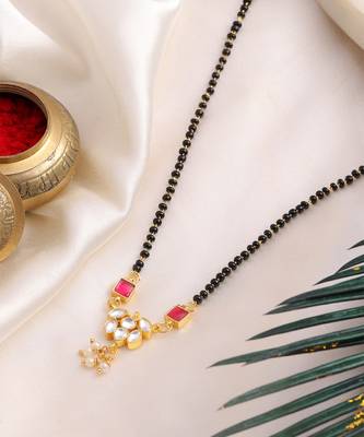 Gold plated kundan red stone mangalsutra 2