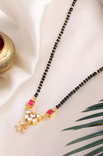 Gold plated kundan red stone mangalsutra