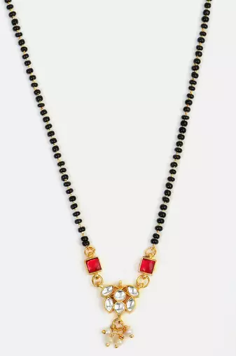 Gold plated kundan red stone mangalsutra