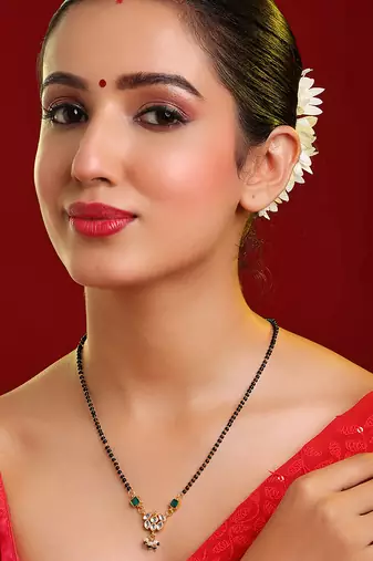 Gold plated kundan green stone mangalsutra