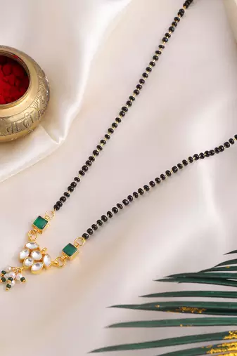 Gold plated kundan green stone mangalsutra