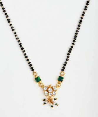 Gold plated kundan green stone mangalsutra 3