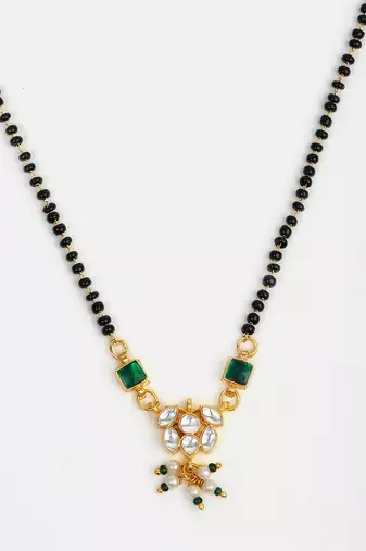 Gold plated kundan green stone mangalsutra