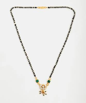 Gold plated kundan green stone mangalsutra 4
