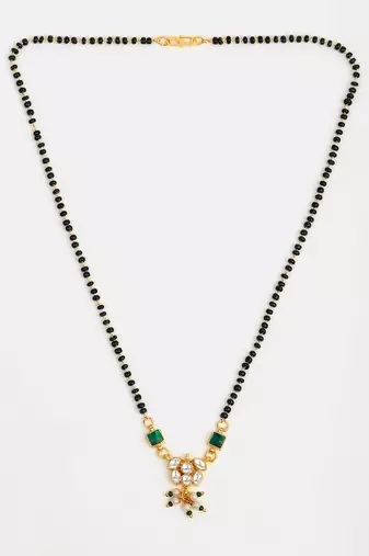 Gold plated kundan green stone mangalsutra