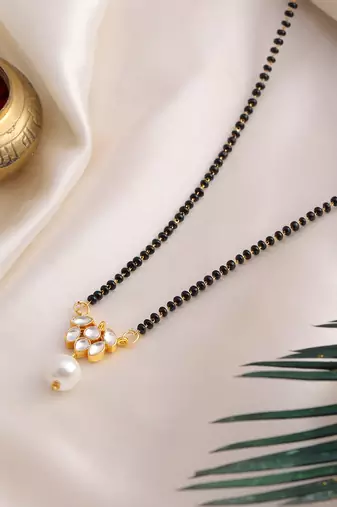 Gold plated kundan white stone mangalsutra