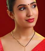 Gold plated kundan beaded white stones chain mangalsutra